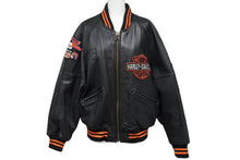 Load image into Gallery viewer, HARLEY DAVIDSON ハーレーダビットソン 総刺繍 オールレザー ジャケット レザー ナイロン ブラック オレンジ サイズM 美品 中古 4c069480