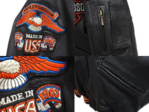 HARLEY DAVIDSON ハーレーダビットソン 総刺繍 オールレザー ジャケット レザー ナイロン ブラック オレンジ サイズM 美品 中古 4c069480