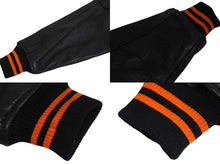 Load image into Gallery viewer, HARLEY DAVIDSON ハーレーダビットソン 総刺繍 オールレザー ジャケット レザー ナイロン ブラック オレンジ サイズM 美品 中古 4c069480