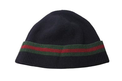GUCCI グッチ ニット帽 ビーニー サイズM シェリーラインウール ブラックレッド 131706 中古美品 4c069481 