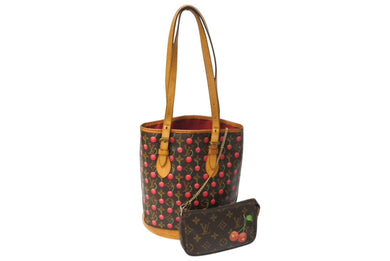 LOUIS VUITTON ルイヴィトン モノグラム チェリー バケットPM 村上隆 M95012 ハンドバッグ ブラウン ポーチ付き ロゴ 良品 中古 4c069496