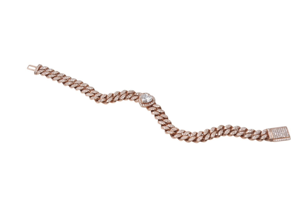 K14PG ダイヤ ハート カット ブレスレット 16.5cm 20.9g ピンク ローズ ゴールド 喜平 マイアミ キューバン 美品 中古 4c069516