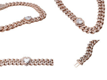 Load image into Gallery viewer, K14PG ダイヤ ハート カット ブレスレット 16.5cm 20.9g ピンク ローズ ゴールド 喜平 マイアミ キューバン 美品 中古 4c069516