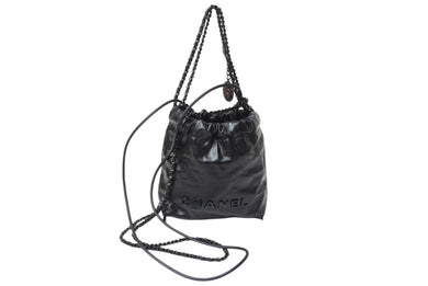 極美品 CHANEL シャネル シャネル22 ミニ チェーンショルダーバッグ AS3980 ロゴプレート カーフスキン ブラック 中古 4c069520