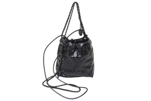 極美品 CHANEL シャネル シャネル22 ミニ チェーンショルダーバッグ AS3980 ロゴプレート カーフスキン ブラック 中古 4c069520