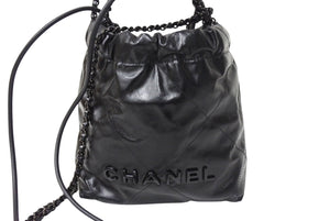極美品 CHANEL シャネル シャネル22 ミニ チェーンショルダーバッグ AS3980 ロゴプレート カーフスキン ブラック 中古 4c069520