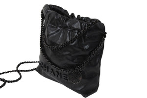 極美品 CHANEL シャネル シャネル22 ミニ チェーンショルダーバッグ AS3980 ロゴプレート カーフスキン ブラック 中古 4c069520