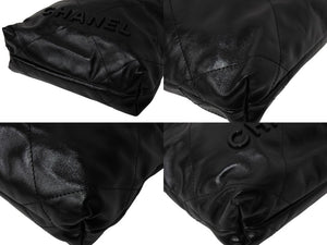 極美品 CHANEL シャネル シャネル22 ミニ チェーンショルダーバッグ AS3980 ロゴプレート カーフスキン ブラック 中古 4c069520