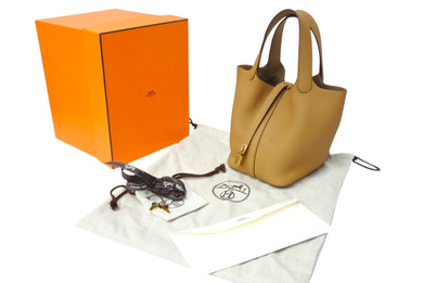 新品同様品 HERMES エルメス ピコタンロックPM D刻印 18 トリヨンクレマンス ビスキュイ シルバー金具 ハンドバッグ 中古 4c069536