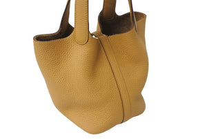 新品同様品 HERMES エルメス ピコタンロックPM D刻印 18 トリヨンクレマンス ビスキュイ シルバー金具 ハンドバッグ 中古 4c069536