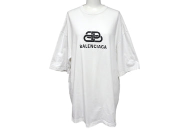 BALENCIAGA バレンシアガ BBロゴ ベーシックロゴ 半袖Tシャツ 570803 TEV48 コットン ホワイト ブラック サイズS 美品 中古 4c069559