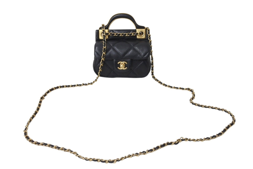 極美品 CHANEL シャネル マトラッセ チェーン ミニ ショルダーバッグ 31番台 ブラック ラムスキン ココマーク ゴールド金具 中古 4c069578