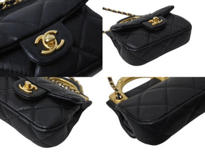 極美品 CHANEL シャネル マトラッセ チェーン ミニ ショルダーバッグ 31番台 ブラック ラムスキン ココマーク ゴールド金具 中古 4c069578