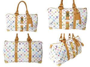 極美品 LOUIS VUITTON ルイヴィトン 村上隆 ボストンバッグ キーポル45 M92641 モノグラムマルチ ホワイト ゴールド金具 中古 4c069584