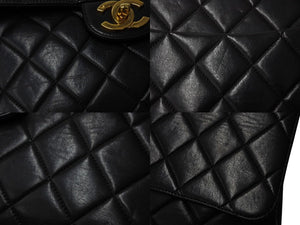 CHANEL シャネル 中マトラッセ シングルフラップ チェーンショルダーバッグ 3番台 ブラック ラムスキン ゴールド金具 美品 中古 4c069608