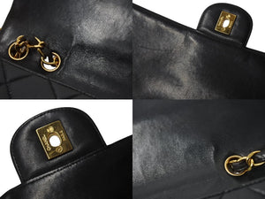 CHANEL シャネル 中マトラッセ シングルフラップ チェーンショルダーバッグ 3番台 ブラック ラムスキン ゴールド金具 美品 中古 4c069608