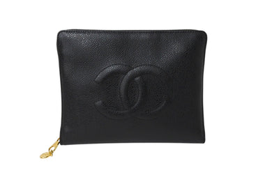 CHANEL シャネル ココマーク ジュエリーバッグ 4番台 キャビアスキン ブラック フランス製 ゴールド金具 美品 中古 4c069612