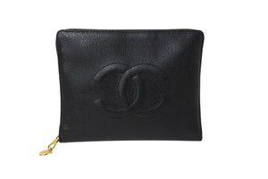 CHANEL シャネル ココマーク ジュエリーバッグ 4番台 キャビアスキン ブラック フランス製 ゴールド金具 美品 中古 4c069612