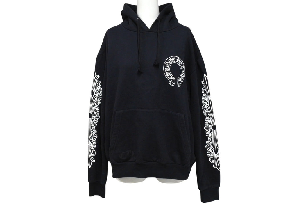 CHROME HEARTS クロムハーツ パーカー フーディ フローラル ホースシュープリント ホワイト ブラック サイズS 美品 中古 4c069628