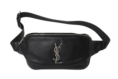 SAINT LAURENT PARIS サンローラン ウエストバッグ ボディバッグ 590076 ラムスキン ブラック シルバー金具 美品 中古 4c069631 