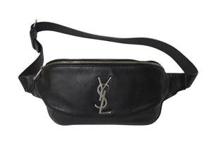 SAINT LAURENT PARIS サンローラン ウエストバッグ ボディバッグ 590076 ラムスキン ブラック シルバー金具 美品 中古 4c069631 