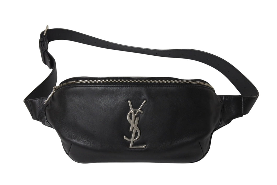 SAINT LAURENT PARIS サンローラン ウエストバッグ ボディバッグ 590076 ラムスキン ブラック シルバー金具 美品 中古 4c069631 