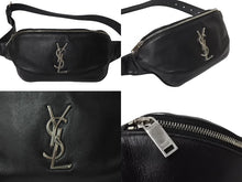 画像をギャラリービューアに読み込む, SAINT LAURENT PARIS サンローラン ウエストバッグ ボディバッグ 590076 ラムスキン ブラック シルバー金具 美品 中古 4c069631 