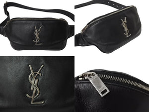 SAINT LAURENT PARIS サンローラン ウエストバッグ ボディバッグ 590076 ラムスキン ブラック シルバー金具 美品 中古 4c069631 