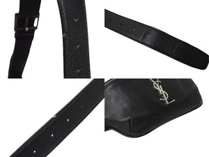 SAINT LAURENT PARIS サンローラン ウエストバッグ ボディバッグ 590076 ラムスキン ブラック シルバー金具 美品 中古 4c069631 