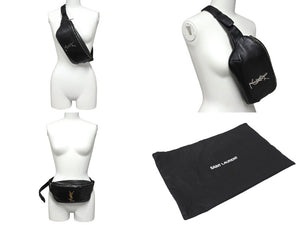 SAINT LAURENT PARIS サンローラン ウエストバッグ ボディバッグ 590076 ラムスキン ブラック シルバー金具 美品 中古 4c069631 