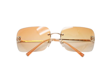CHANEL シャネル リムレス サングラス 4017-D c.125/56 サイズ62□17 120 グラデーション オレンジ ココマーク ラインストーン 美品 中古 4c069633