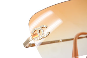 CHANEL シャネル リムレス サングラス 4017-D c.125/56 サイズ62□17 120 グラデーション オレンジ ココマーク ラインストーン 美品 中古 4c069633