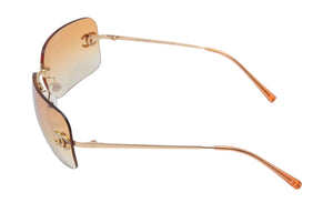 CHANEL シャネル リムレス サングラス 4017-D c.125/56 サイズ62□17 120 グラデーション オレンジ ココマーク ラインストーン 美品 中古 4c069633
