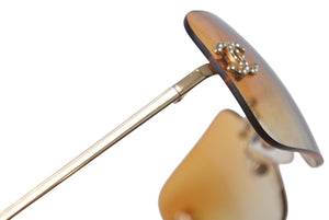 CHANEL シャネル リムレス サングラス 4017-D c.125/56 サイズ62□17 120 グラデーション オレンジ ココマーク ラインストーン 美品 中古 4c069633