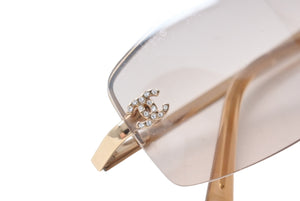 CHANEL シャネル リムレス サングラス 4093-B c.125/8Z サイズ56□16 130 ココマーク プラスチック ラインストーン 美品 中古 4c069639