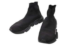 BALENCIAGA バレンシアガ スピードトレーナー ブラック ロゴ スニーカー ブラック コットン サイズ43 美品 中古 4c069658