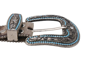 b.b.simon ビービーサイモン ベルト ターコイズ ブルー ブラウン インディアン レザー 毛皮 サイズXL 美品 中古 4c069662
