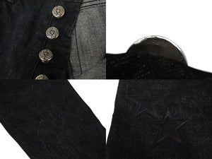 未使用品 CHROME HEARTS クロムハーツ フレアニー スターパッチ デニムパンツ サイズ32 ブラック コットン シルバー925 レザー 中古 4c069726