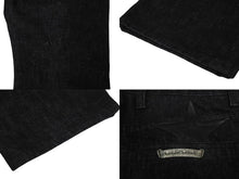 Load image into Gallery viewer, 未使用品 CHROME HEARTS クロムハーツ フレアニー スターパッチ デニムパンツ サイズ32 ブラック コットン シルバー925 レザー 中古 4c069726