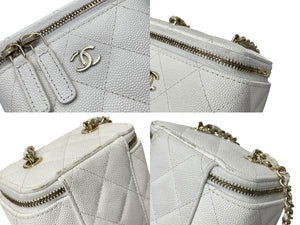 CHANEL シャネル マトラッセ スモールバニティ チェーンショルダーバッグ AP1340 ココマーク ホワイト 32番台 美品 中古 4c069748