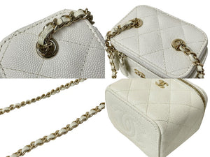 CHANEL シャネル マトラッセ スモールバニティ チェーンショルダーバッグ AP1340 ココマーク ホワイト 32番台 美品 中古 4c069748