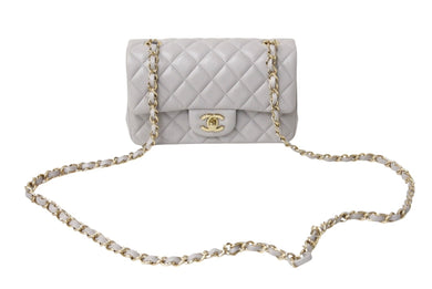 極美品 CHANEL シャネル ミニマトラッセ 20 Sフラップ Sショルダーバッグ ランダム番台 ラムスキン グレー ゴールド金具 中古 4c069749