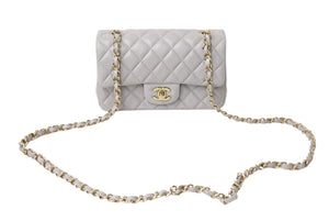 極美品 CHANEL シャネル ミニマトラッセ 20 Sフラップ Sショルダーバッグ ランダム番台 ラムスキン グレー ゴールド金具 中古 4c069749