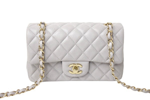 極美品 CHANEL シャネル ミニマトラッセ 20 Sフラップ Sショルダーバッグ ランダム番台 ラムスキン グレー ゴールド金具 中古 4c069749