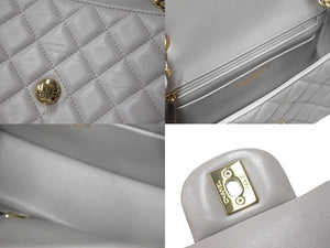極美品 CHANEL シャネル ミニマトラッセ 20 Sフラップ Sショルダーバッグ ランダム番台 ラムスキン グレー ゴールド金具 中古 4c069749