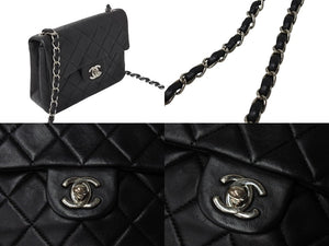 CHANEL シャネル ミニマトラッセ Sフラップ Sチェーンショルダーバッグ 5番台 ラムスキン ブラック シルバー金具 美品 中古 4c069750