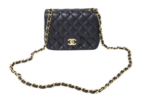 CHANEL シャネル ミニマトラッセ 17cm チェーンショルダーバッグ ブラック 27番台 レザー ゴールド金具 美品 中古 4c069751
