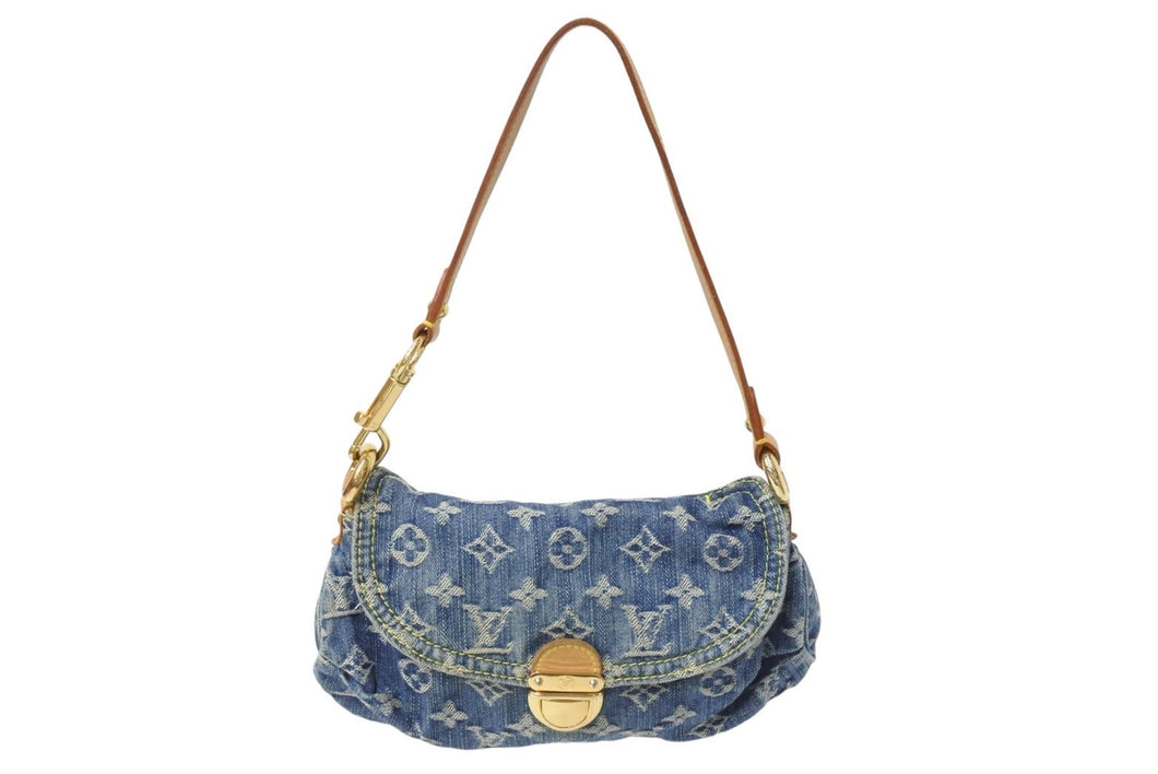 LOUIS VUITTON ルイヴィトン ミニプリーティ ハンドバッグ M95050 モノグラムデニム レザー ブルー 美品 中古 4c069764
