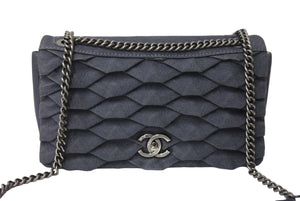 極美品 CHANEL シャネル Wチェーンショルダーバッグ 22番台 デニムプリーツ ココマーク タートル インディゴ レザー 中古 4c069769