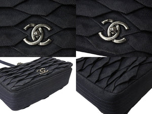 極美品 CHANEL シャネル Wチェーンショルダーバッグ 22番台 デニムプリーツ ココマーク タートル インディゴ レザー 中古 4c069769
